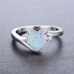 Heart Shape Simple Style Women’s Ring For October Birthstone Opal Featuring Electroplated Alloy