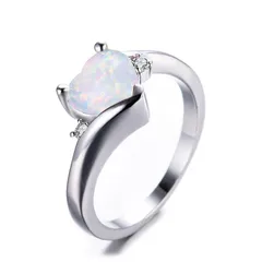Heart Shape Simple Style Women’s Ring For October Birthstone Opal Featuring Electroplated Alloy 2