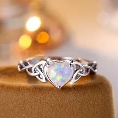 Heart Shape Simple Style Zinc Alloy Ring For Women Featuring Asymmetrical Design And October Birthstone Opal Inlay In White