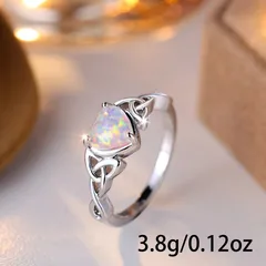 Heart Shape Simple Style Zinc Alloy Ring For Women Featuring Asymmetrical Design And October Birthstone Opal Inlay In White 2