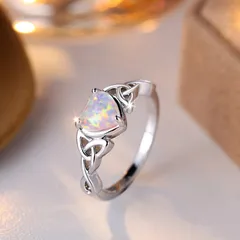 Heart Shape Simple Style Zinc Alloy Ring For Women Featuring Asymmetrical Design And October Birthstone Opal Inlay In White 4