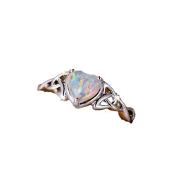 Heart Shape Simple Style Zinc Alloy Ring For Women Featuring Asymmetrical Design And October Birthstone Opal Inlay In White 5