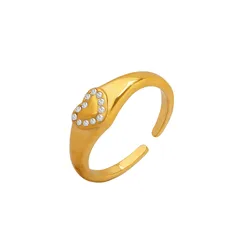 Heart Shape Titanium Steel Ring For Women With 18K Real Gold Plating And Zircon Inlay In Gold