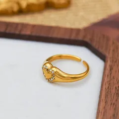 Heart Shape Titanium Steel Ring For Women With 18K Real Gold Plating And Zircon Inlay In Gold 3