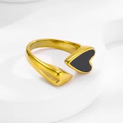 Heart Shape Ring For Women In Titanium Steel With 18K Real Gold Electroplated And Shell Inlay 3