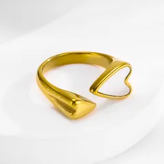 Heart Shape Ring For Women In Titanium Steel With 18K Real Gold Electroplated And Shell Inlay 4