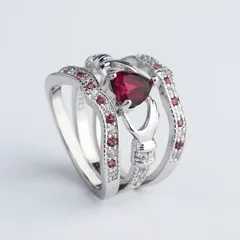 Heart Shape Ring For Unisex Featuring Alloy Material With White K Plated Finish And Zircon Inlay, 0.03µm-0.05µm Plating Thickness
