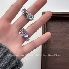 Heart Shape Unisex Ring For New Style Featuring White Metal With Rhinestones And Weave Craft 2