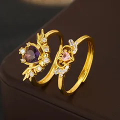 Heart Shape Women’s Ring For Natural Pink Alloy With Golden Plated Electroplated Finish Featuring Moissanite Inlay