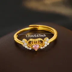 Heart Shape Women’s Ring For Natural Pink Alloy With Golden Plated Electroplated Finish Featuring Moissanite Inlay 3
