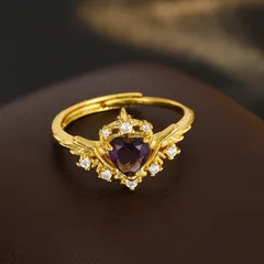 Heart Shape Women’s Ring For Natural Pink Alloy With Golden Plated Electroplated Finish Featuring Moissanite Inlay 4