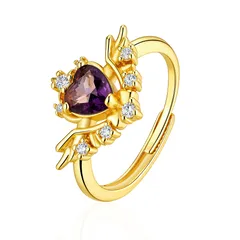 Heart Shape Women’s Ring For Natural Pink Alloy With Golden Plated Electroplated Finish Featuring Moissanite Inlay 5
