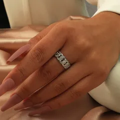 Geometric Rings For Women In Waterproof 304 Stainless Steel With 18K Gold Plated PVD Coating And Rhinestones