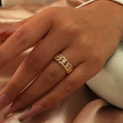 Geometric Rings For Women In Waterproof 304 Stainless Steel With 18K Gold Plated PVD Coating And Rhinestones 2
