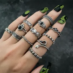 Hip-Hop Retro Leaf Heart Shape Alloy Carving Men's Ring Sets