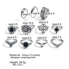 Hip-Hop Retro Leaf Heart Shape Alloy Carving Men's Ring Sets 2