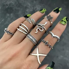 Hip-Hop Retro Leaf Heart Shape Alloy Carving Men's Ring Sets 3