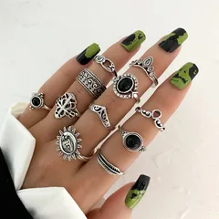 Hip-Hop Retro Leaf Heart Shape Alloy Carving Men's Ring Sets 5