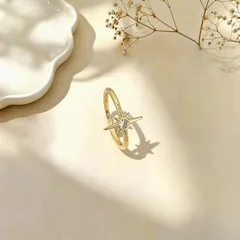 Hip-Hop Star Open Ring For Women In Copper With Golden Plated PVD Coated Finish And Rhinestone Inlay