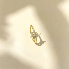 Hip-Hop Star Open Ring For Women In Copper With Golden Plated PVD Coated Finish And Rhinestone Inlay 3