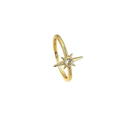 Hip-Hop Star Open Ring For Women In Copper With Golden Plated PVD Coated Finish And Rhinestone Inlay 5