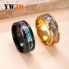 Hip-Hop Unisex Titanium Steel Ring With Gold Electroplated Waterproof Non Tarnish Shell Inlay