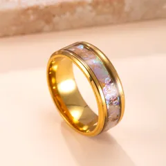 Hip-Hop Unisex Titanium Steel Ring With Gold Electroplated Waterproof Non Tarnish Shell Inlay 2