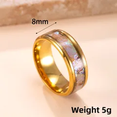 Hip-Hop Unisex Titanium Steel Ring With Gold Electroplated Waterproof Non Tarnish Shell Inlay 4