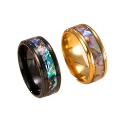 Hip-Hop Unisex Titanium Steel Ring With Gold Electroplated Waterproof Non Tarnish Shell Inlay 5