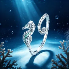 Hippocampus Open Rings For Unisex Featuring Silver Copper Material With Zircon Inlay And Electroplated Marine Style 2