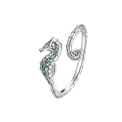 Hippocampus Open Rings For Unisex Featuring Silver Copper Material With Zircon Inlay And Electroplated Marine Style 5
