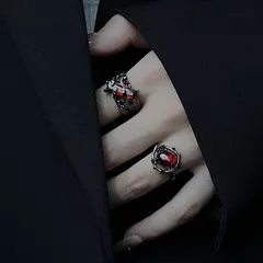 Hollow Retro Garnet Geometric Design Ring Women's Trendy Personality Dark  Cold Style Elegant Open Ring 2