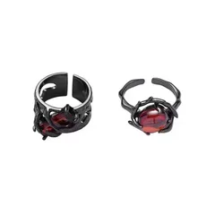 Hollow Retro Garnet Geometric Design Ring Women's Trendy Personality Dark  Cold Style Elegant Open Ring 5