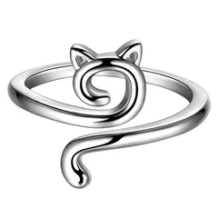 Hook Line Ring Geometric Cat Ring Opening Adjustable Animal Finger Ring Knitted Jewelry