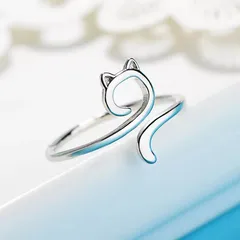 Hook Line Ring Geometric Cat Ring Opening Adjustable Animal Finger Ring Knitted Jewelry 2