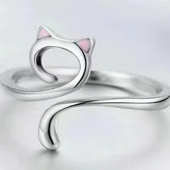 Hook Line Ring Geometric Cat Ring Opening Adjustable Animal Finger Ring Knitted Jewelry 4