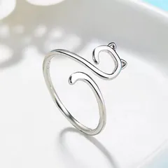 Hook Line Ring Geometric Cat Ring Opening Adjustable Animal Finger Ring Knitted Jewelry 5
