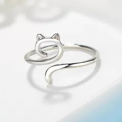 Hot Sale  Hook Line Geometric Cat Ring Opening Adjustable Animal Ring Knitted Jewelry With Line 3