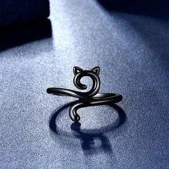 Hot Sale  Hook Line Geometric Cat Ring Opening Adjustable Animal Ring Knitted Jewelry With Line 4