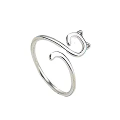 Hot Sale  Hook Line Geometric Cat Ring Opening Adjustable Animal Ring Knitted Jewelry With Line 5