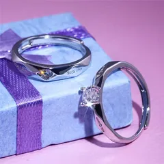 Hot Sale Korean Couple Ring Open Mouth Platinum Plated Men And Women Ring Lettering Her King His Queen 3