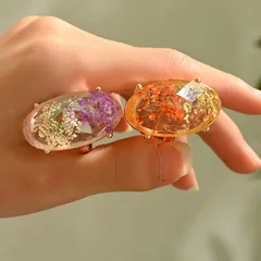 Hot-Selling Niche Retro Eternal Flower Ring Time Resin Small Fresh Dried Flower Creative DIY 3
