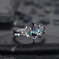 Huajie Fashionable Floral Blue Ring Stackable Women's Ring Personality Luxury Sensation Alloy Geometric Pattern Ring For Her 2
