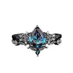 Huajie Fashionable Floral Blue Ring Stackable Women's Ring Personality Luxury Sensation Alloy Geometric Pattern Ring For Her 4