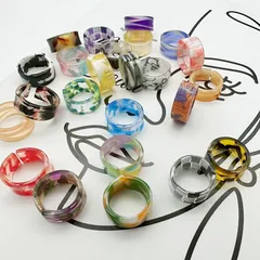 IG Style Cute Color Block Smudges Lattice Resin Women's Open Rings