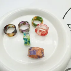 IG Style Cute Color Block Smudges Lattice Resin Women's Open Rings 3