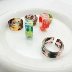 IG Style Cute Color Block Smudges Lattice Resin Women's Open Rings 4