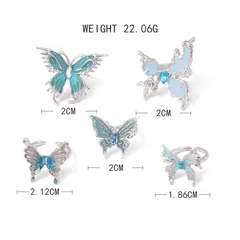 Multicolor Animal Adjustable Rings For Women 5 Pieces Set Silver Plated With 0.03µm-0.05µm Thickness Featuring Artificial Rhinestones