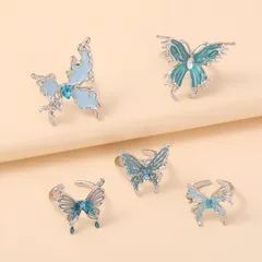 Multicolor Animal Adjustable Rings For Women 5 Pieces Set Silver Plated With 0.03µm-0.05µm Thickness Featuring Artificial Rhinestones 3