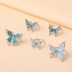 Multicolor Animal Adjustable Rings For Women 5 Pieces Set Silver Plated With 0.03µm-0.05µm Thickness Featuring Artificial Rhinestones 5